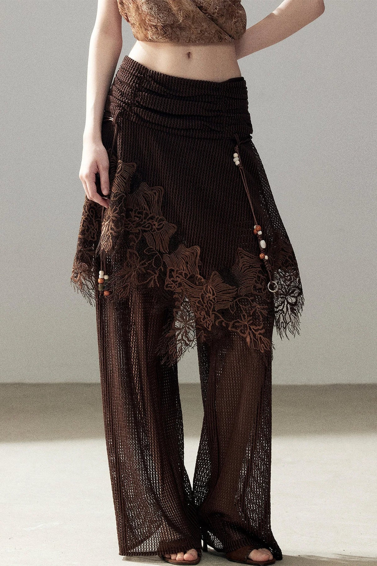 Wasteland Hollow-Out Wide-Leg Pants