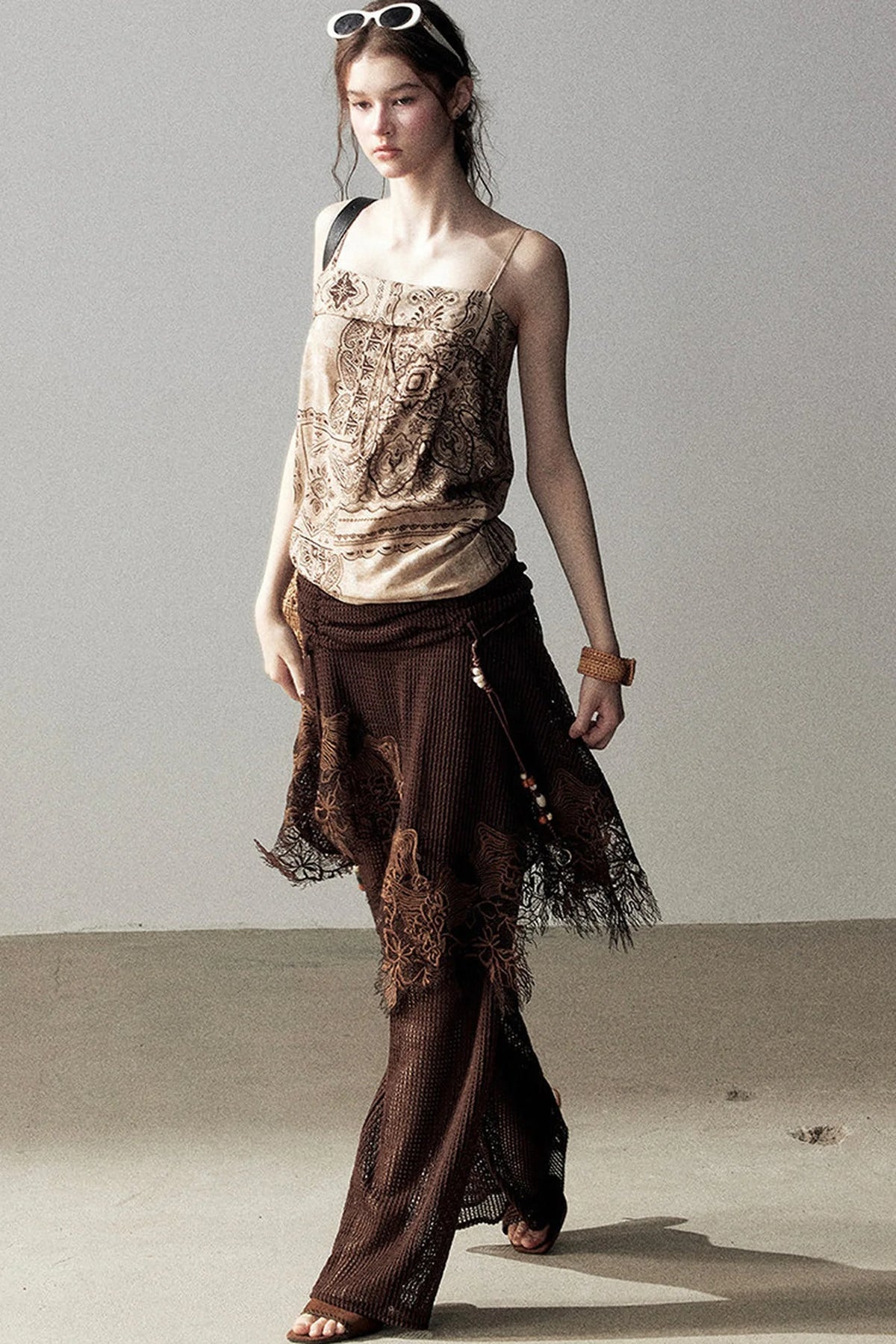 Wasteland Hollow-Out Wide-Leg Pants