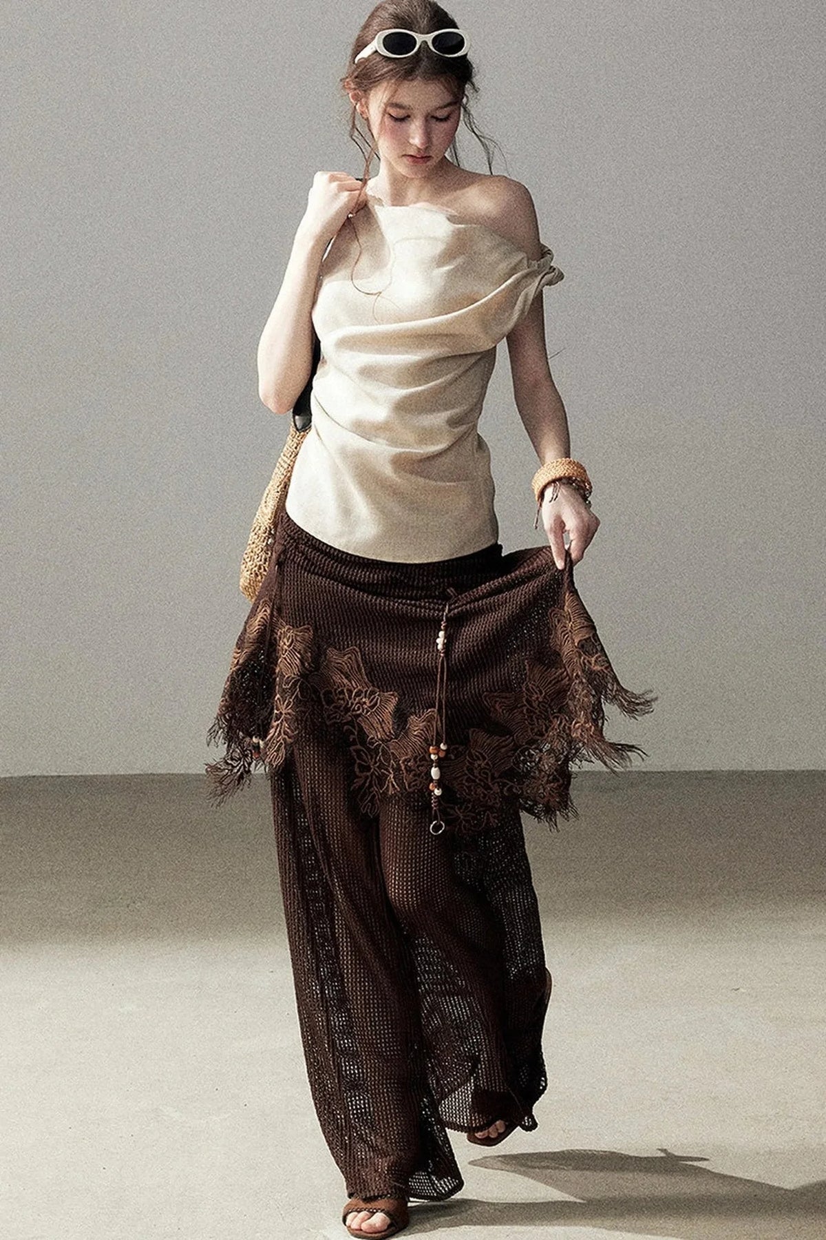 Wasteland Hollow-Out Wide-Leg Pants