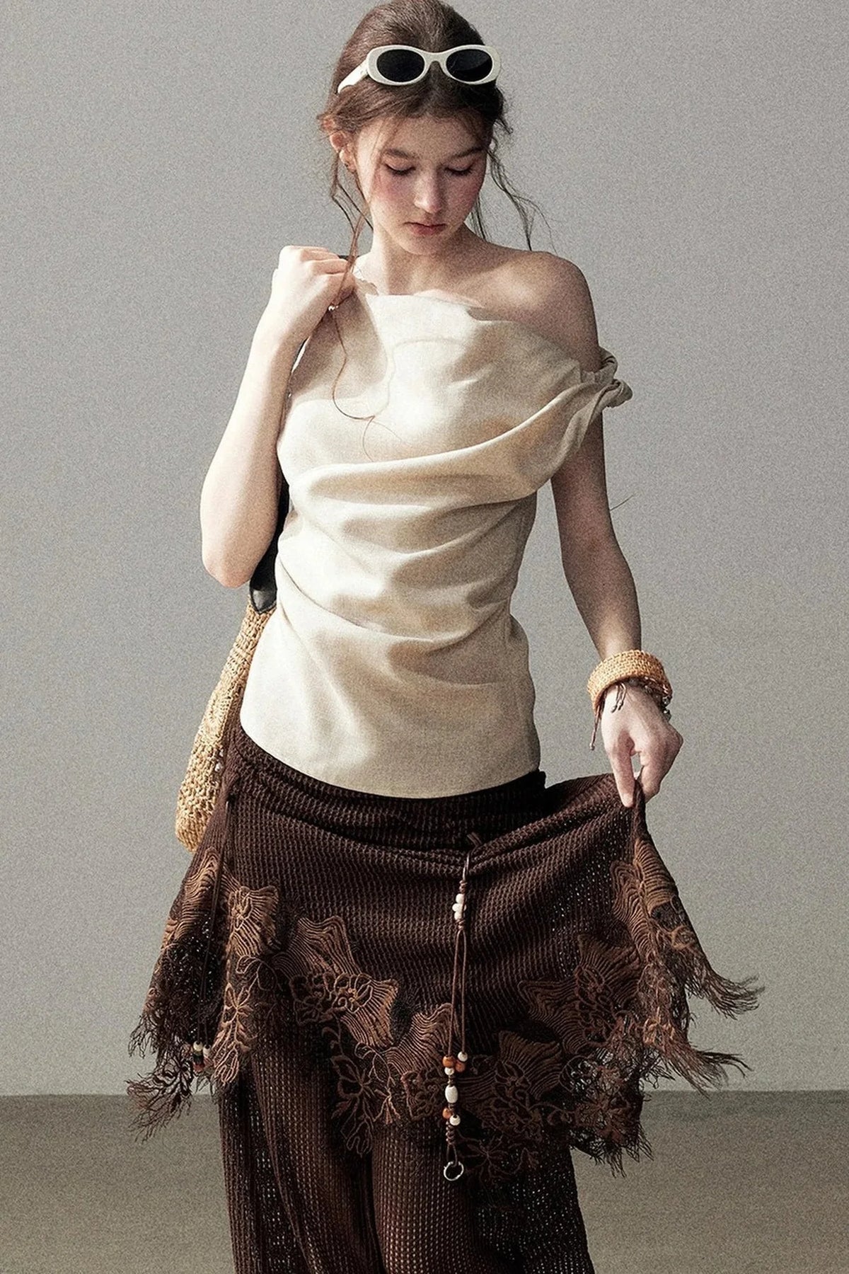 Wasteland Hollow-Out Wide-Leg Pants