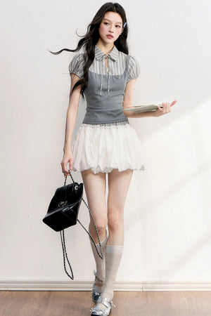 Water Drop Collar Embroidered Top Set-Up