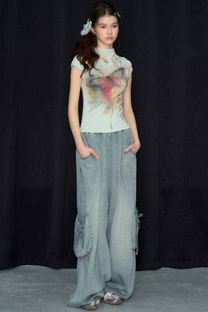 Watercolor Butterfly Print Short Sleeve Top