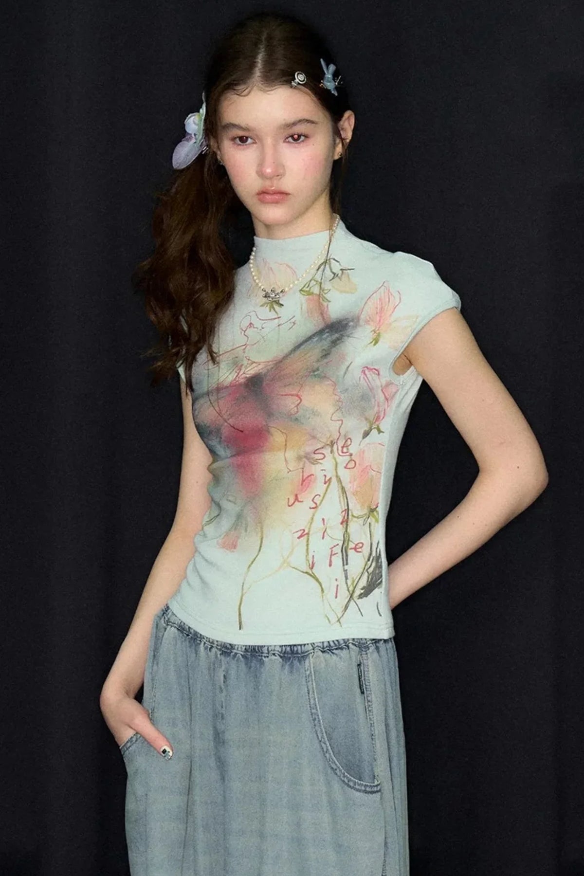 Watercolor Butterfly Print Short Sleeve Top