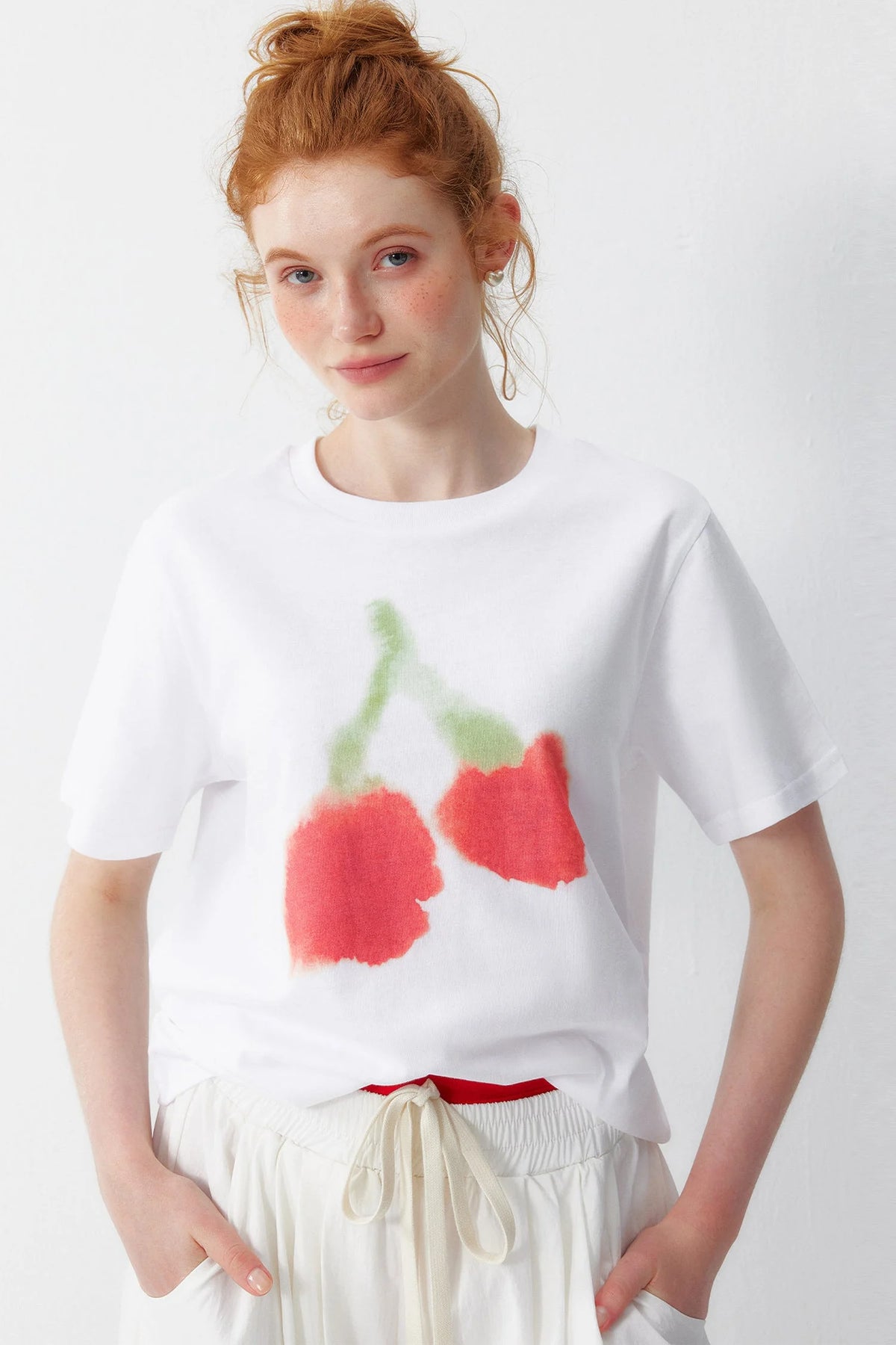 Watercolor Cherry Cotton Blouse