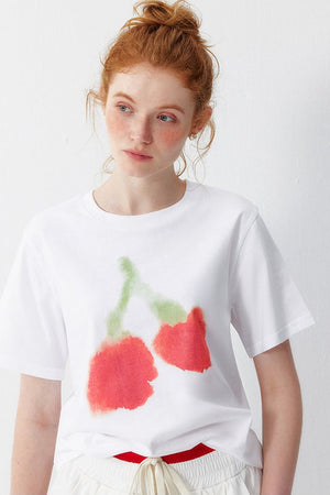 Watercolor Cherry Cotton Blouse