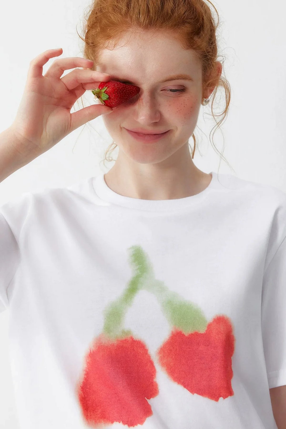 Watercolor Cherry Cotton Blouse
