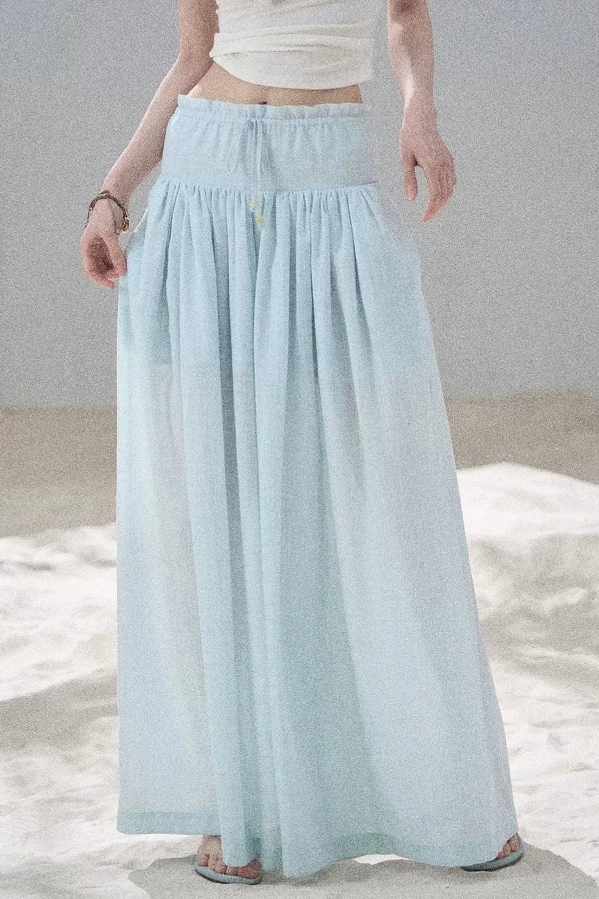 Watercolor Chiffon Wide-Leg Pants