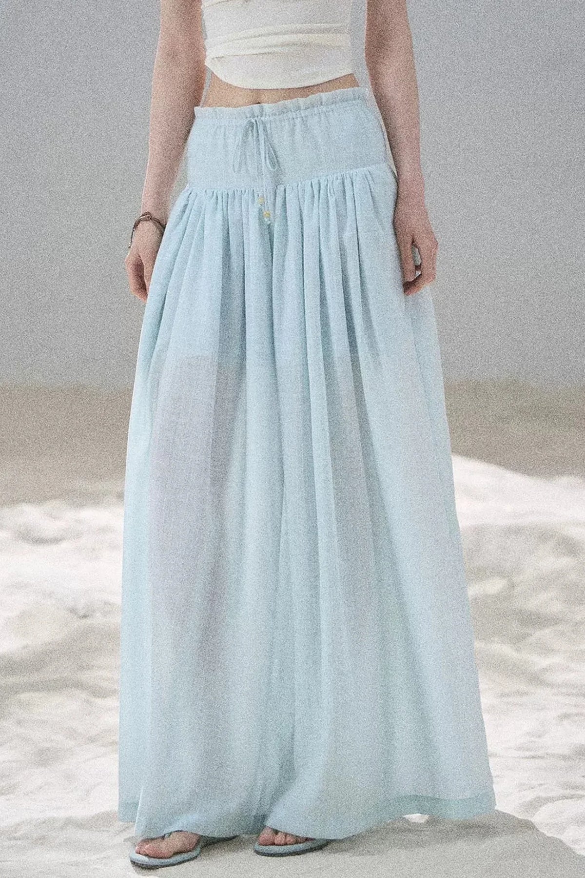 Watercolor Chiffon Wide-Leg Pants