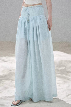 Watercolor Chiffon Wide-Leg Pants