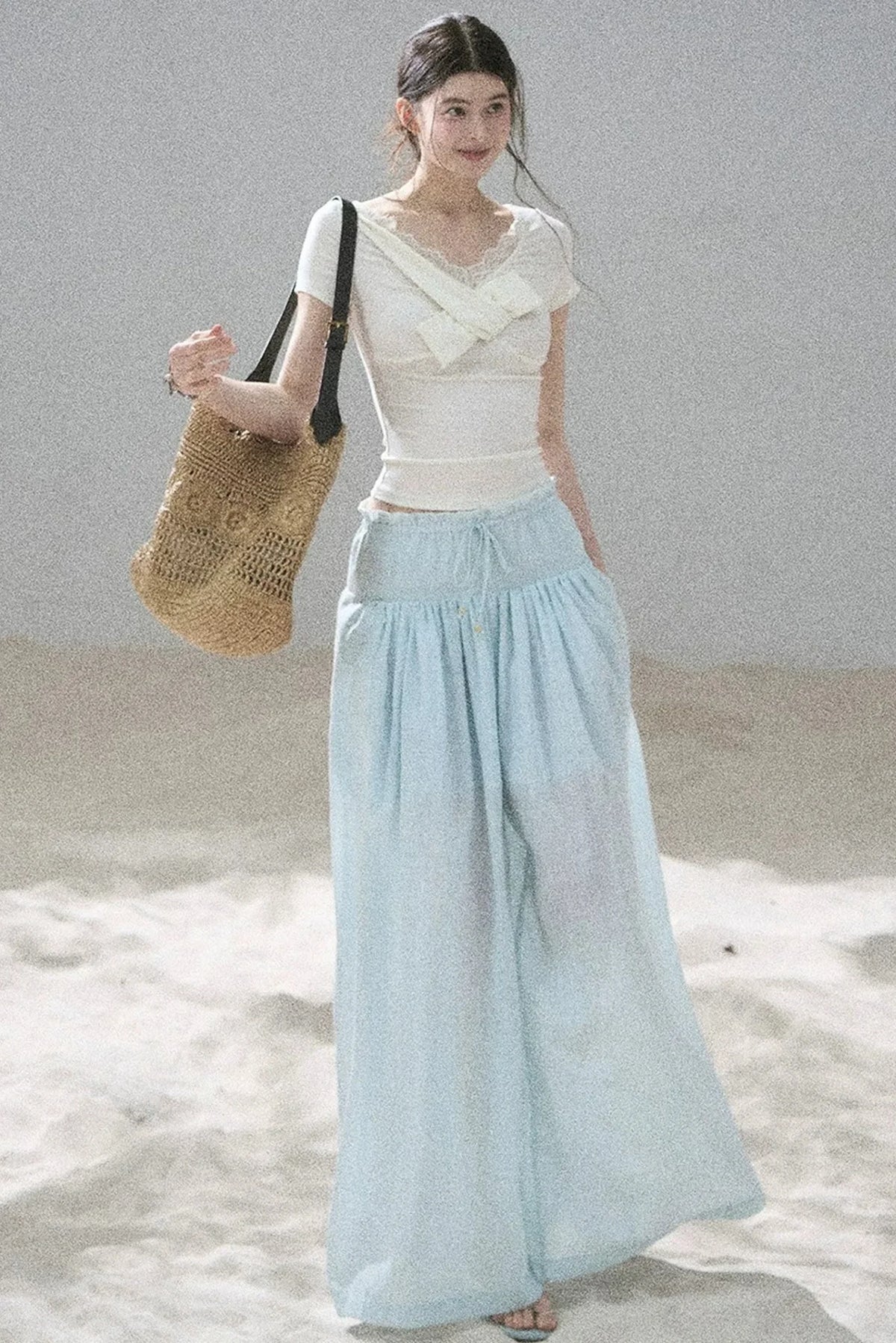 Watercolor Chiffon Wide-Leg Pants