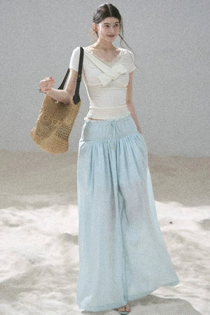 Watercolor Chiffon Wide-Leg Pants