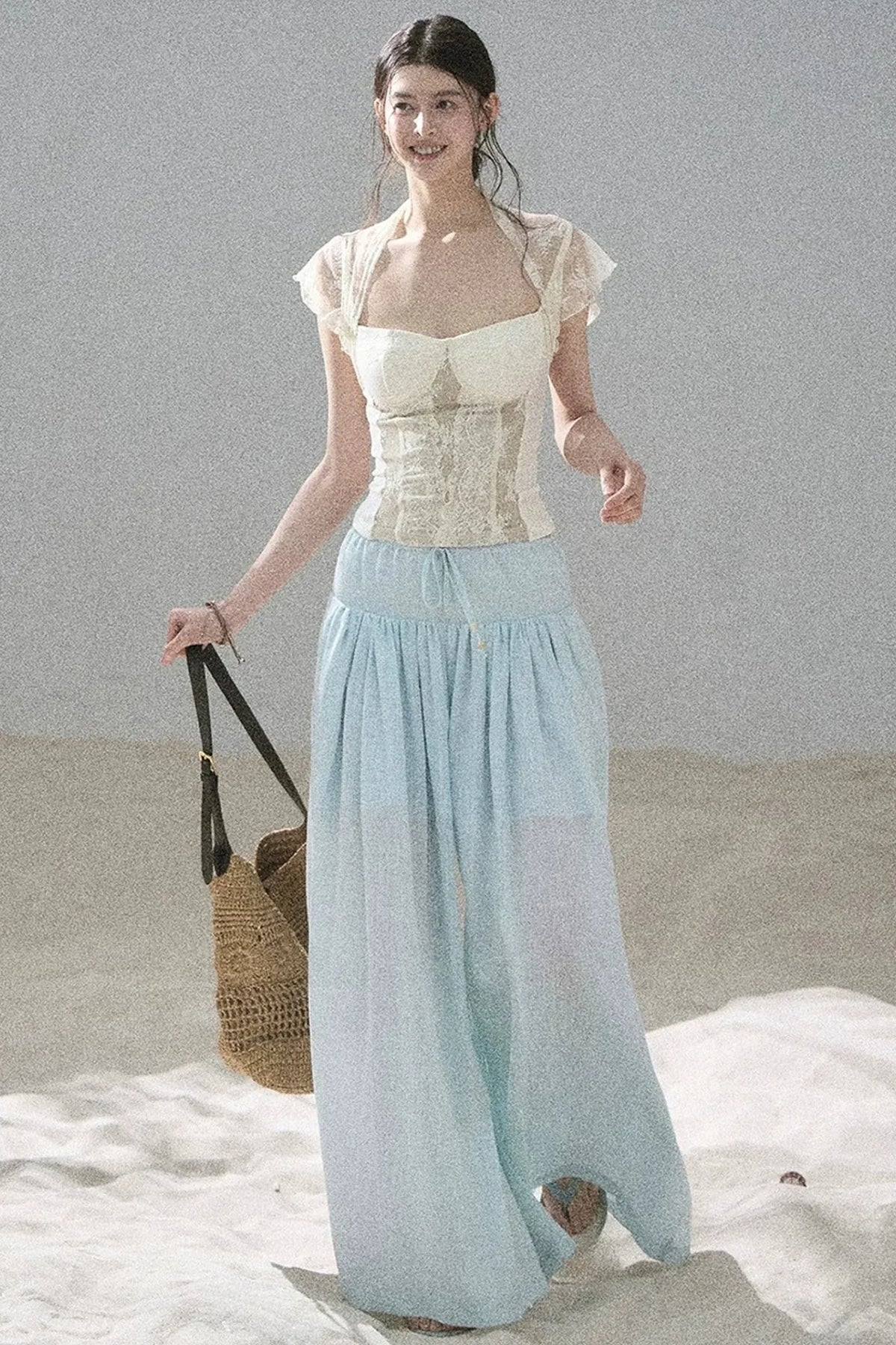 Watercolor Chiffon Wide-Leg Pants