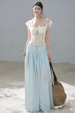Watercolor Chiffon Wide-Leg Pants