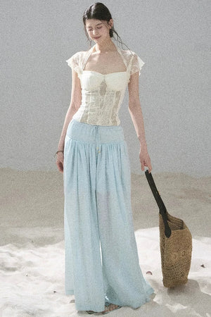 Watercolor Chiffon Wide-Leg Pants