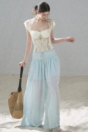 Watercolor Chiffon Wide-Leg Pants