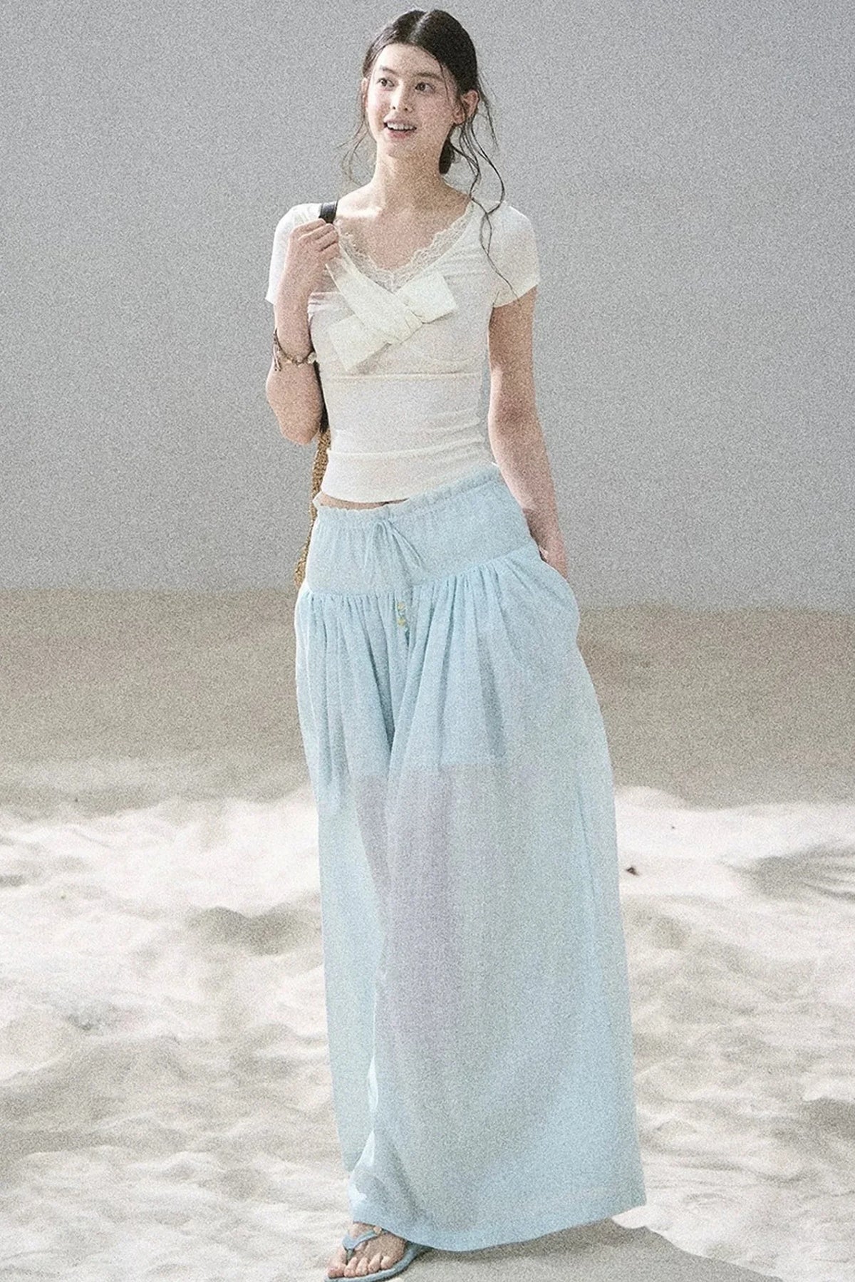 Watercolor Chiffon Wide-Leg Pants