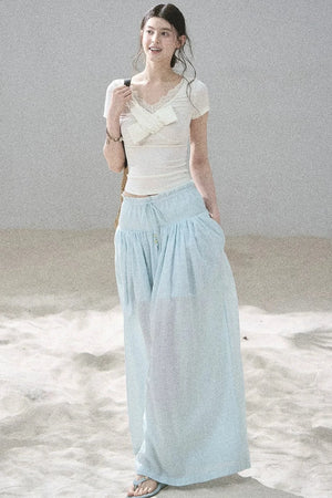 Watercolor Chiffon Wide-Leg Pants