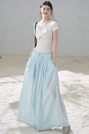 Watercolor Chiffon Wide-Leg Pants