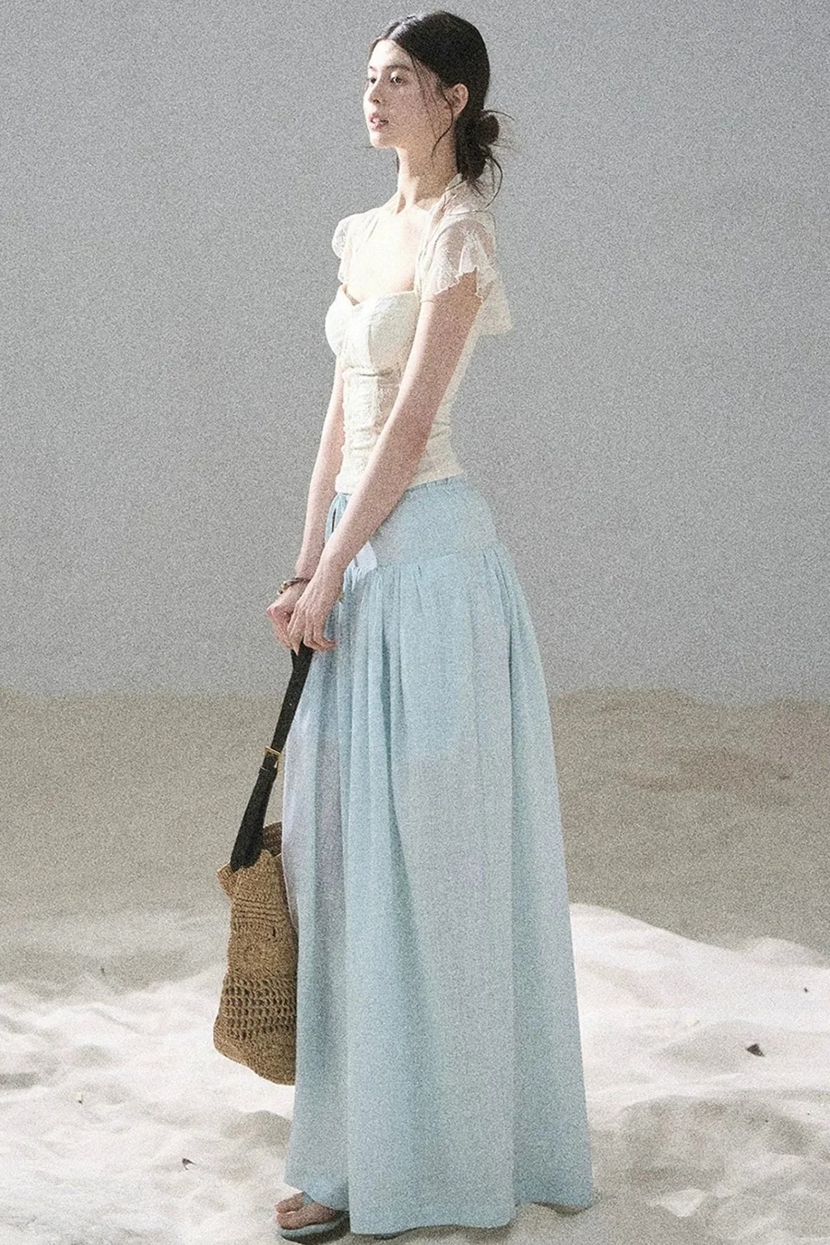 Watercolor Chiffon Wide-Leg Pants