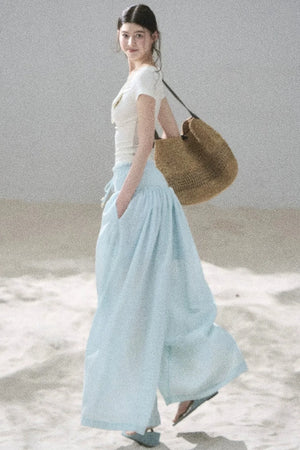 Watercolor Chiffon Wide-Leg Pants