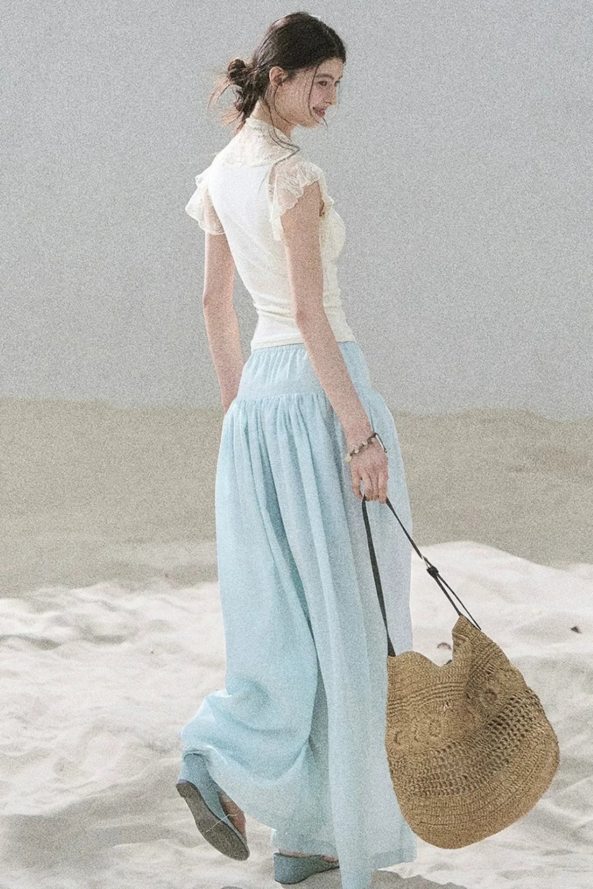 Watercolor Chiffon Wide-Leg Pants