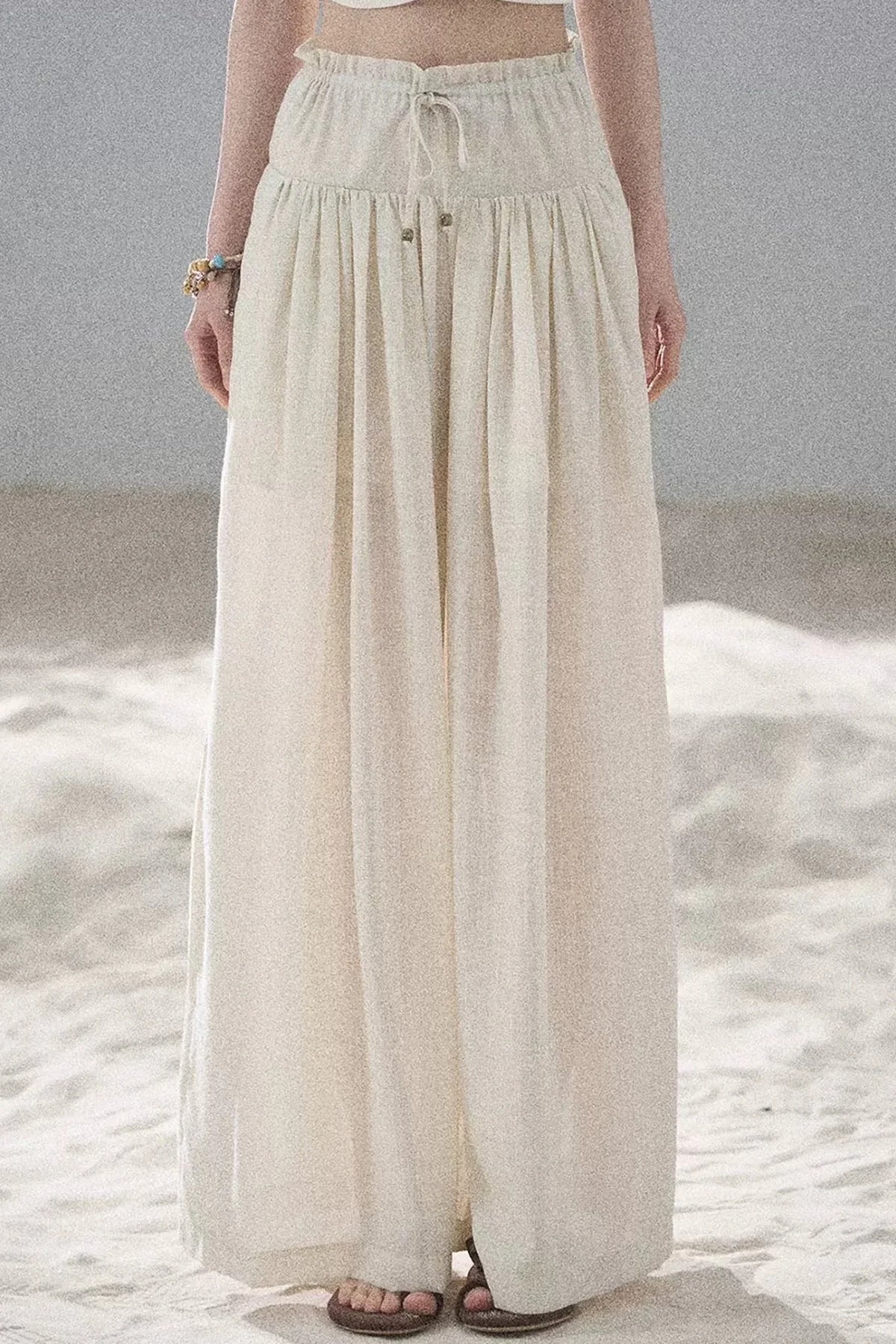 Watercolor Chiffon Wide-Leg Pants