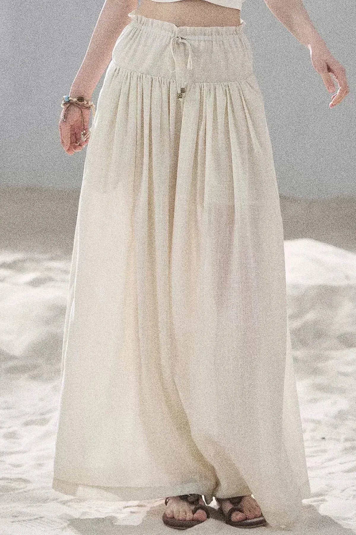 Watercolor Chiffon Wide-Leg Pants