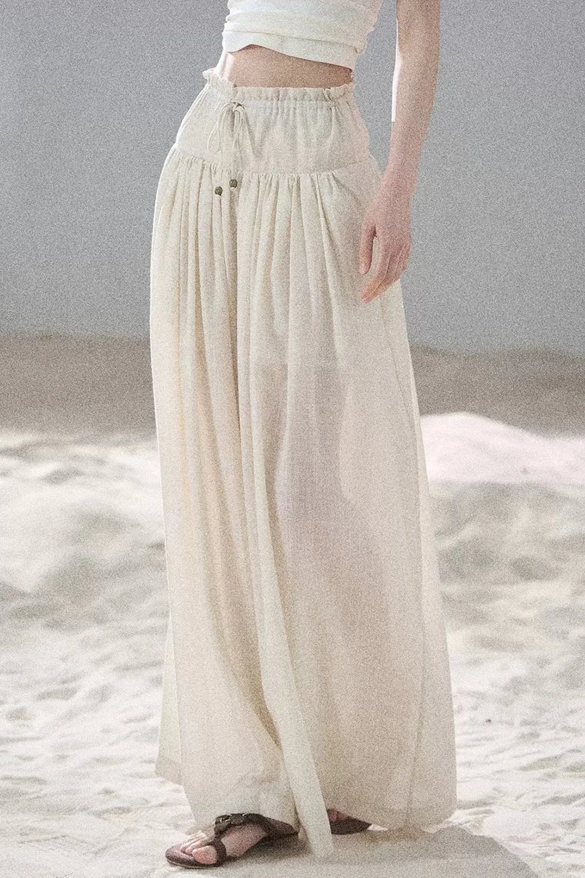 Watercolor Chiffon Wide-Leg Pants