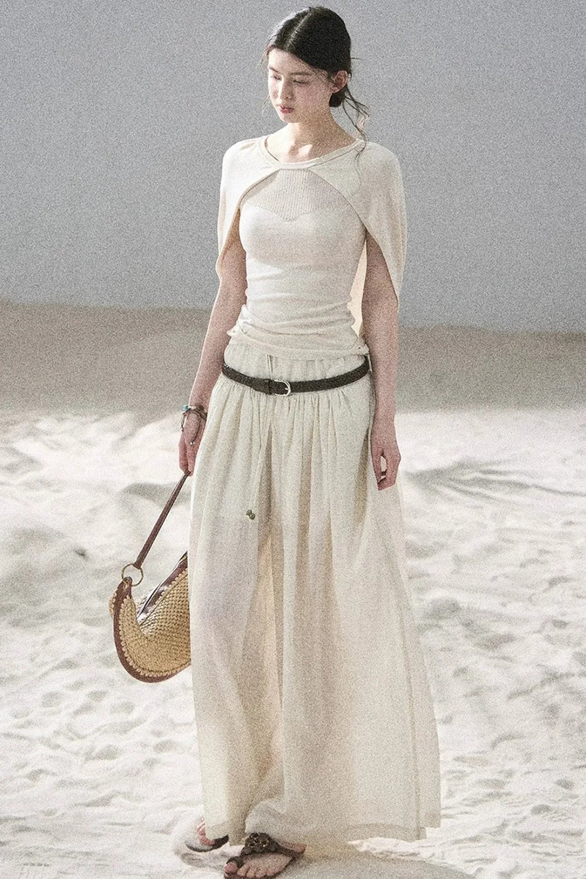 Watercolor Chiffon Wide-Leg Pants