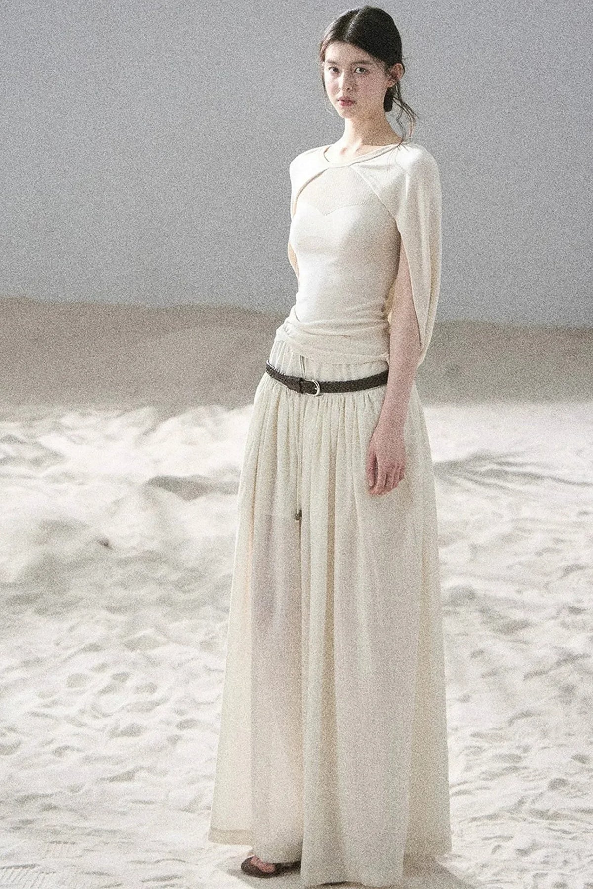 Watercolor Chiffon Wide-Leg Pants