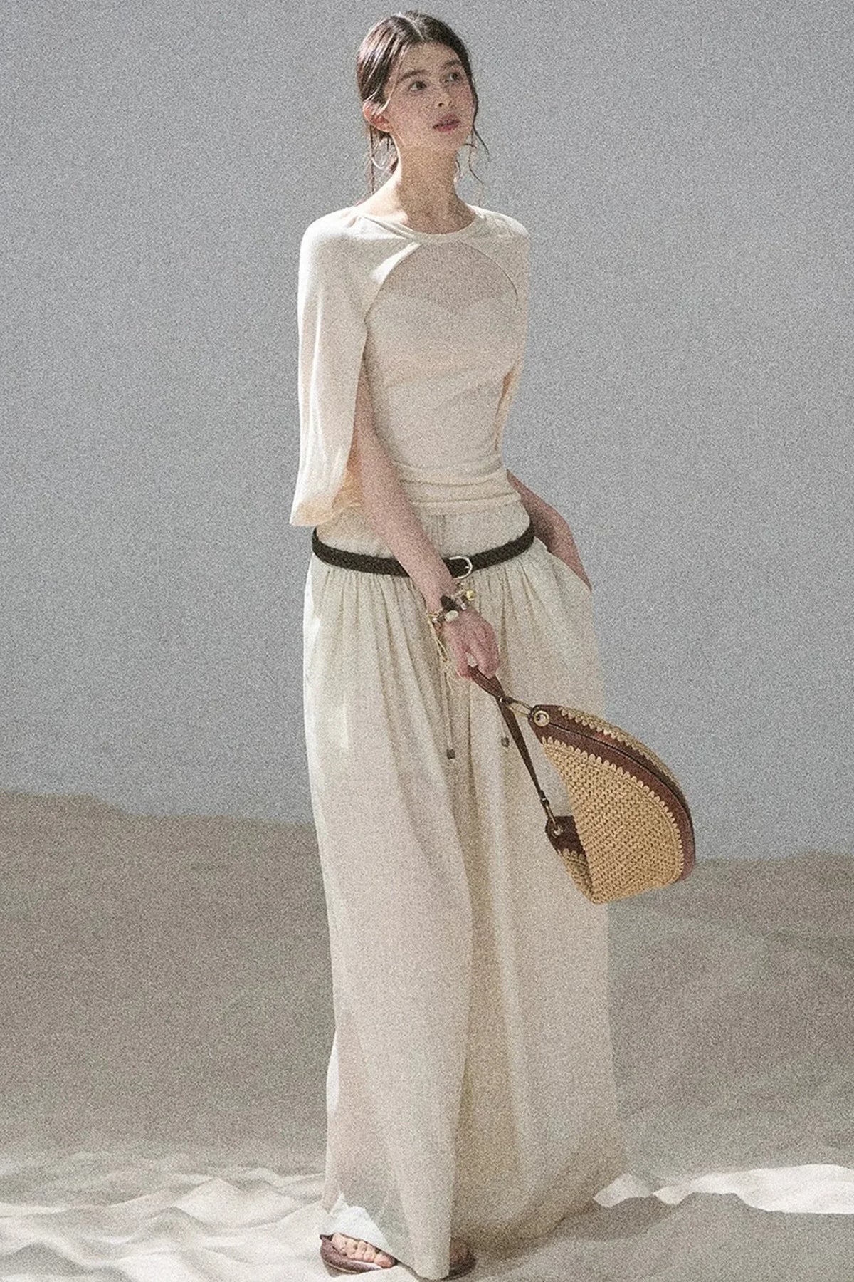 Watercolor Chiffon Wide-Leg Pants