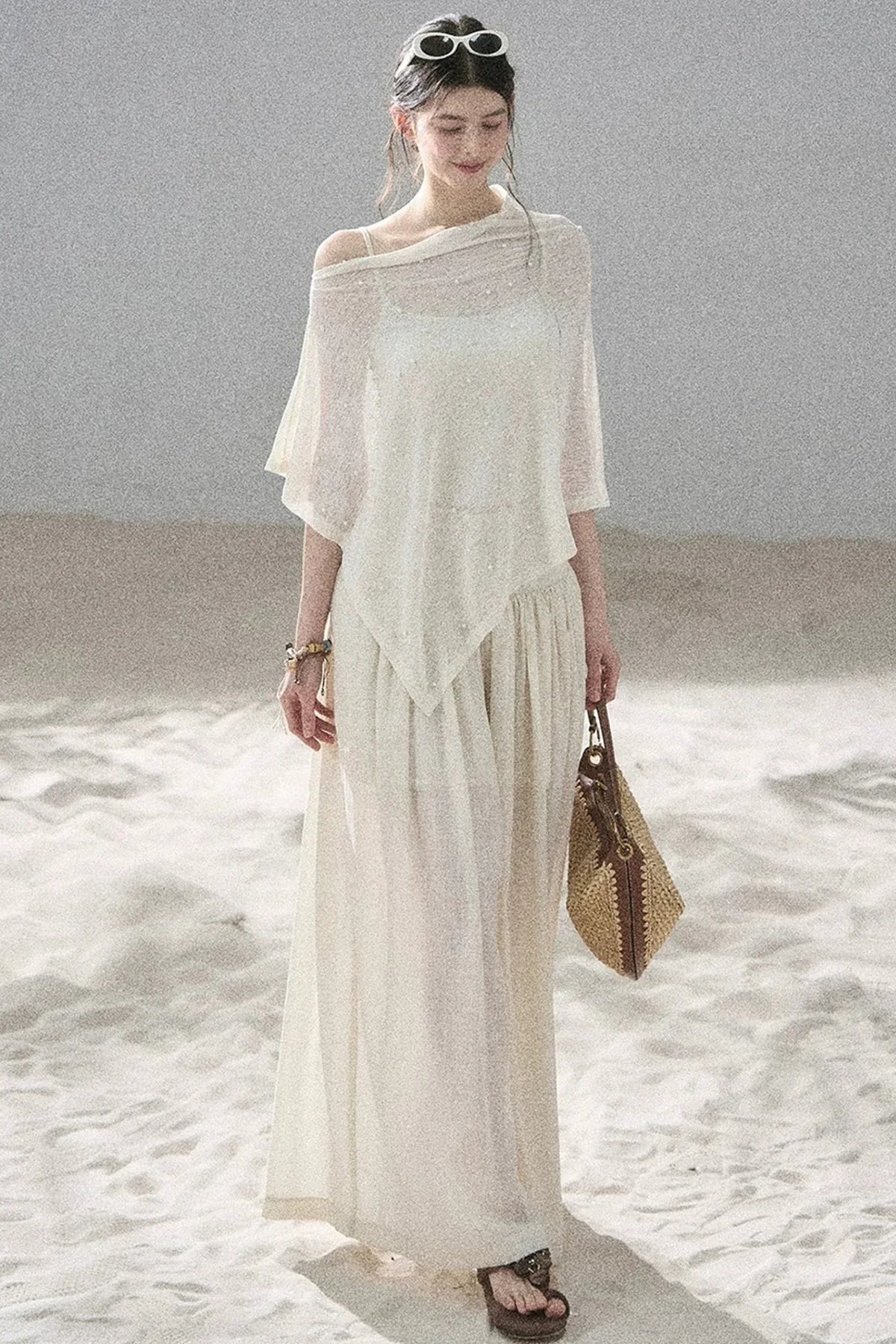 Watercolor Chiffon Wide-Leg Pants