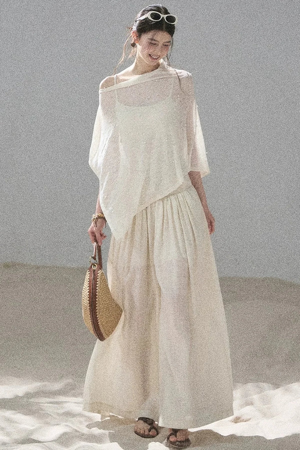 Watercolor Chiffon Wide-Leg Pants
