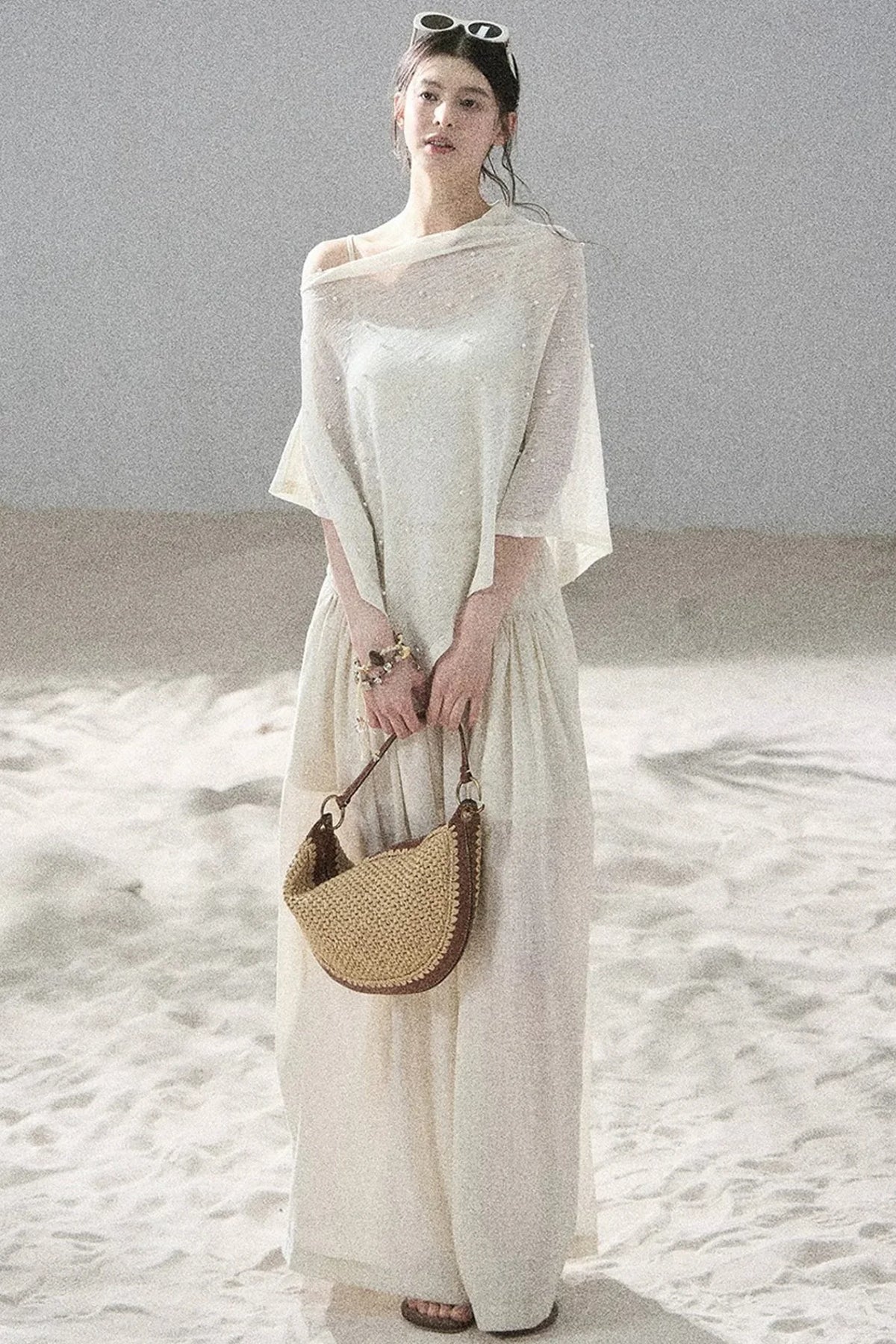 Watercolor Chiffon Wide-Leg Pants