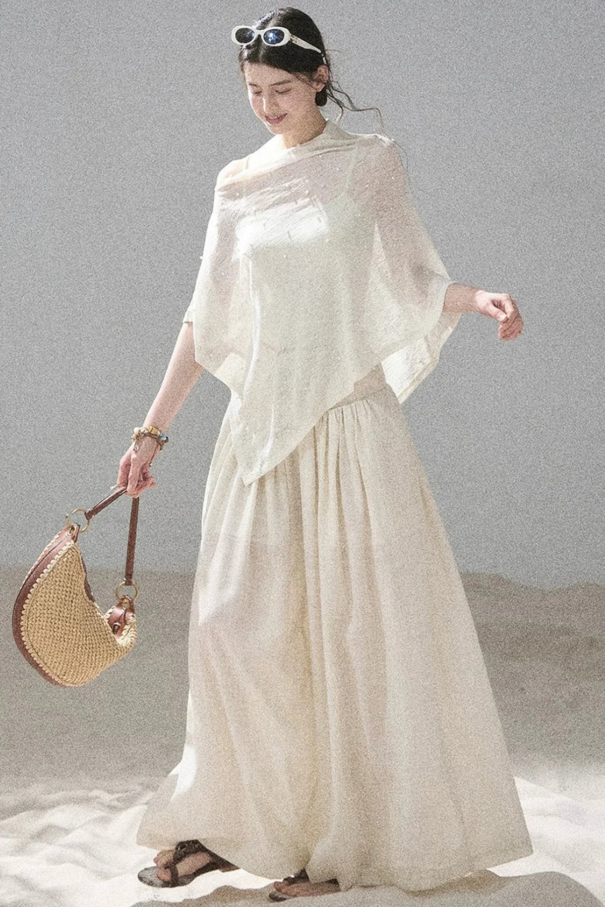 Watercolor Chiffon Wide-Leg Pants