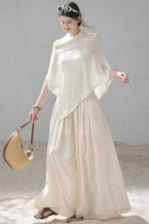 Watercolor Chiffon Wide-Leg Pants