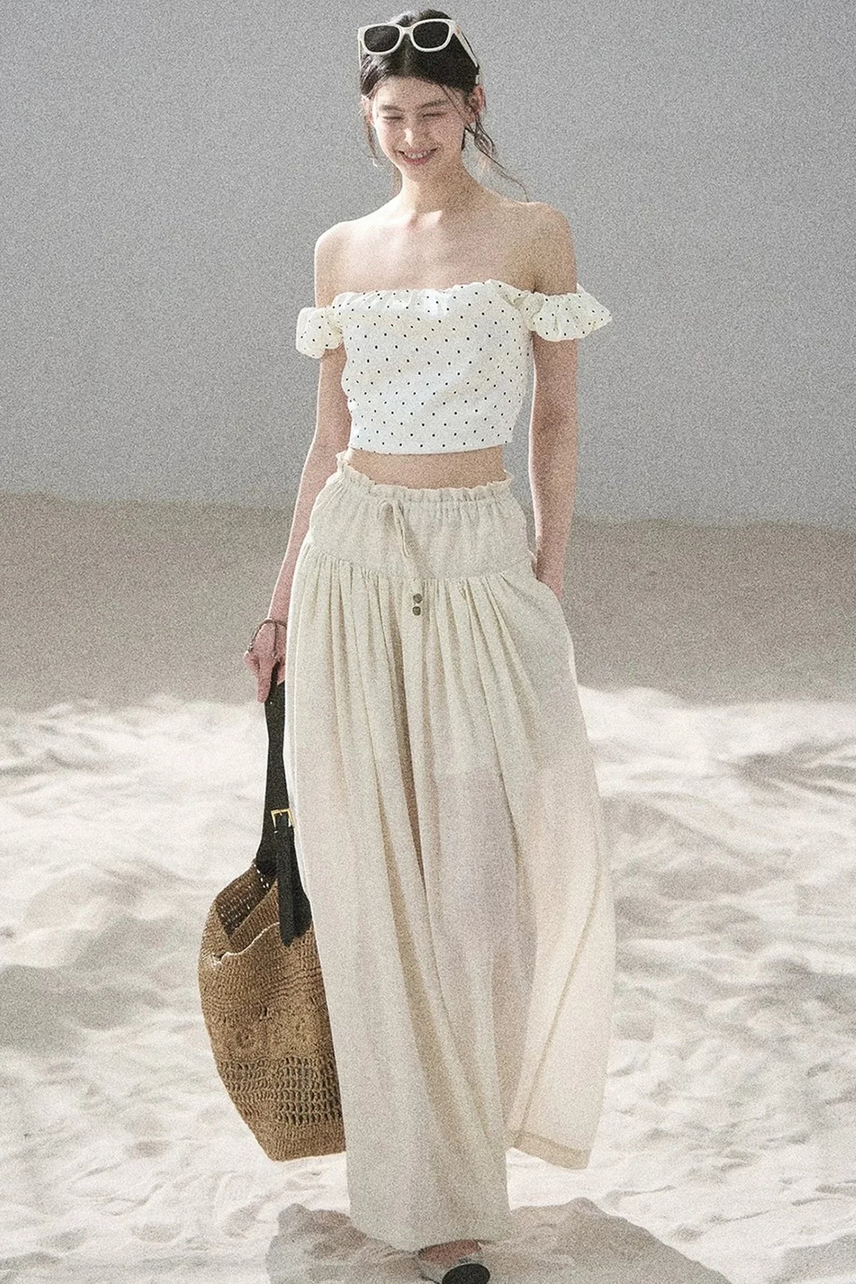 Watercolor Chiffon Wide-Leg Pants