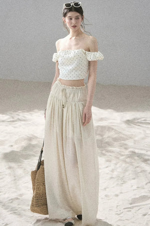 Watercolor Chiffon Wide-Leg Pants