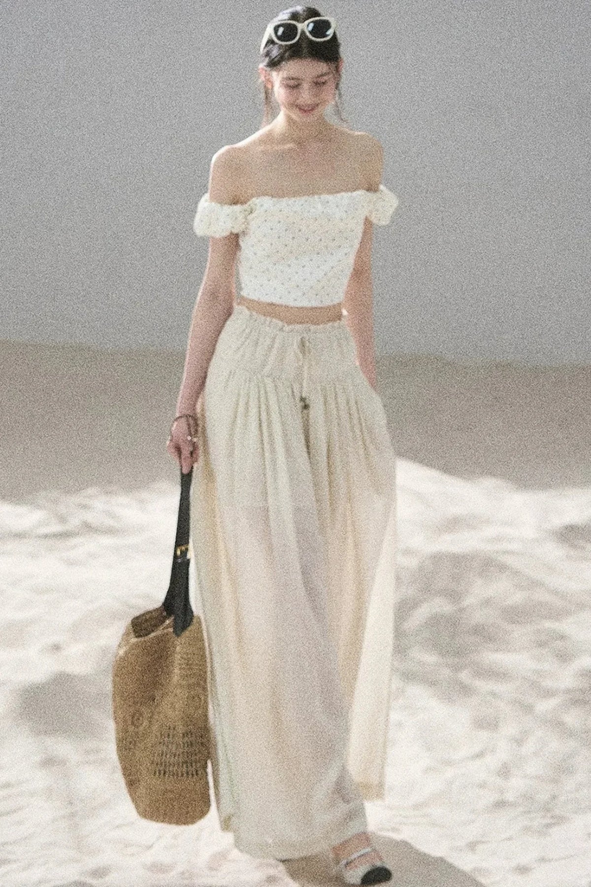 Watercolor Chiffon Wide-Leg Pants
