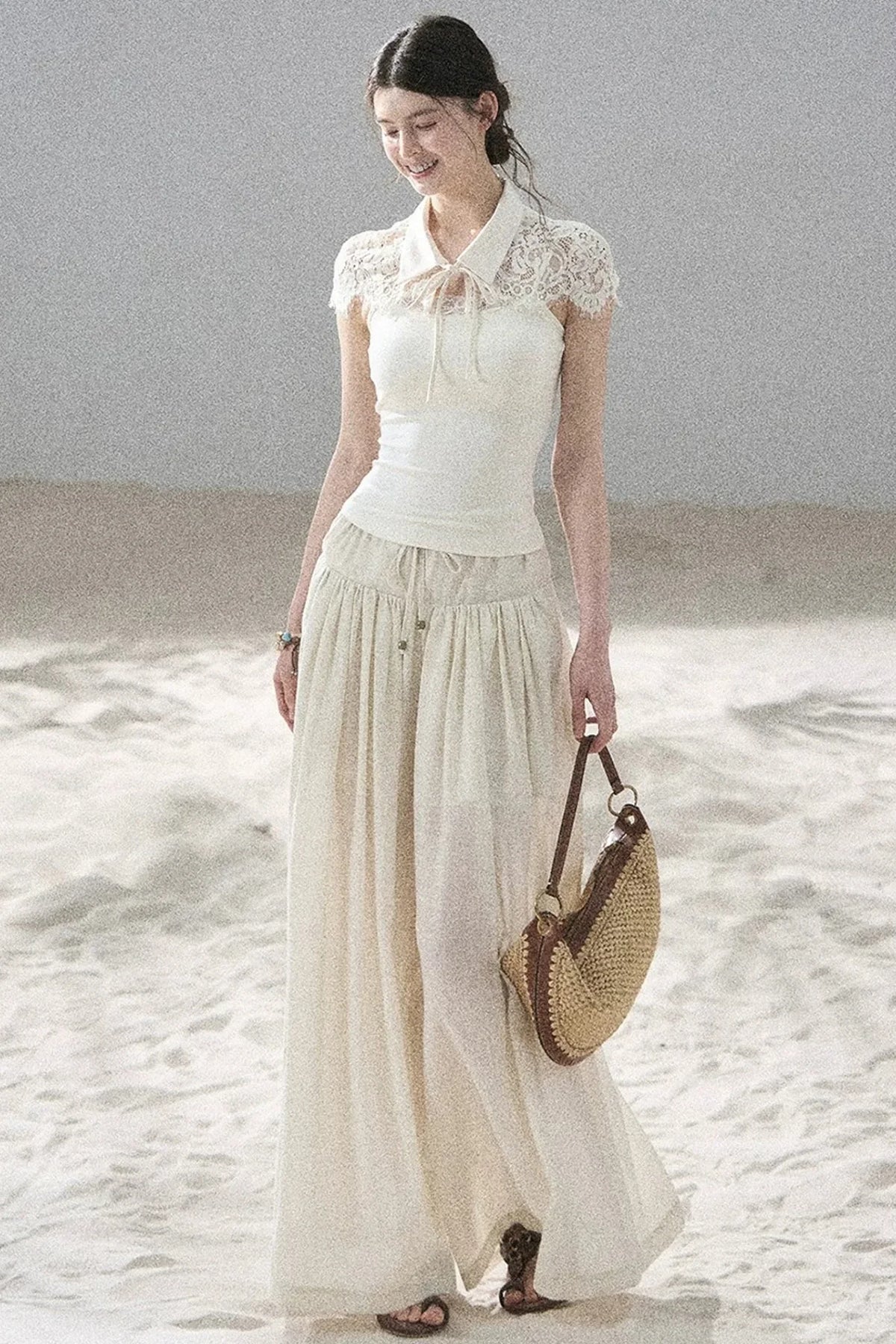 Watercolor Chiffon Wide-Leg Pants