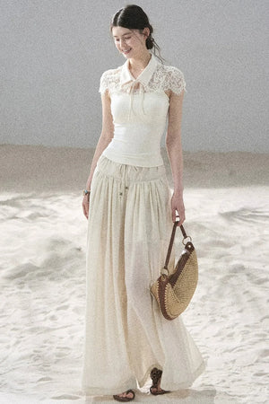 Watercolor Chiffon Wide-Leg Pants