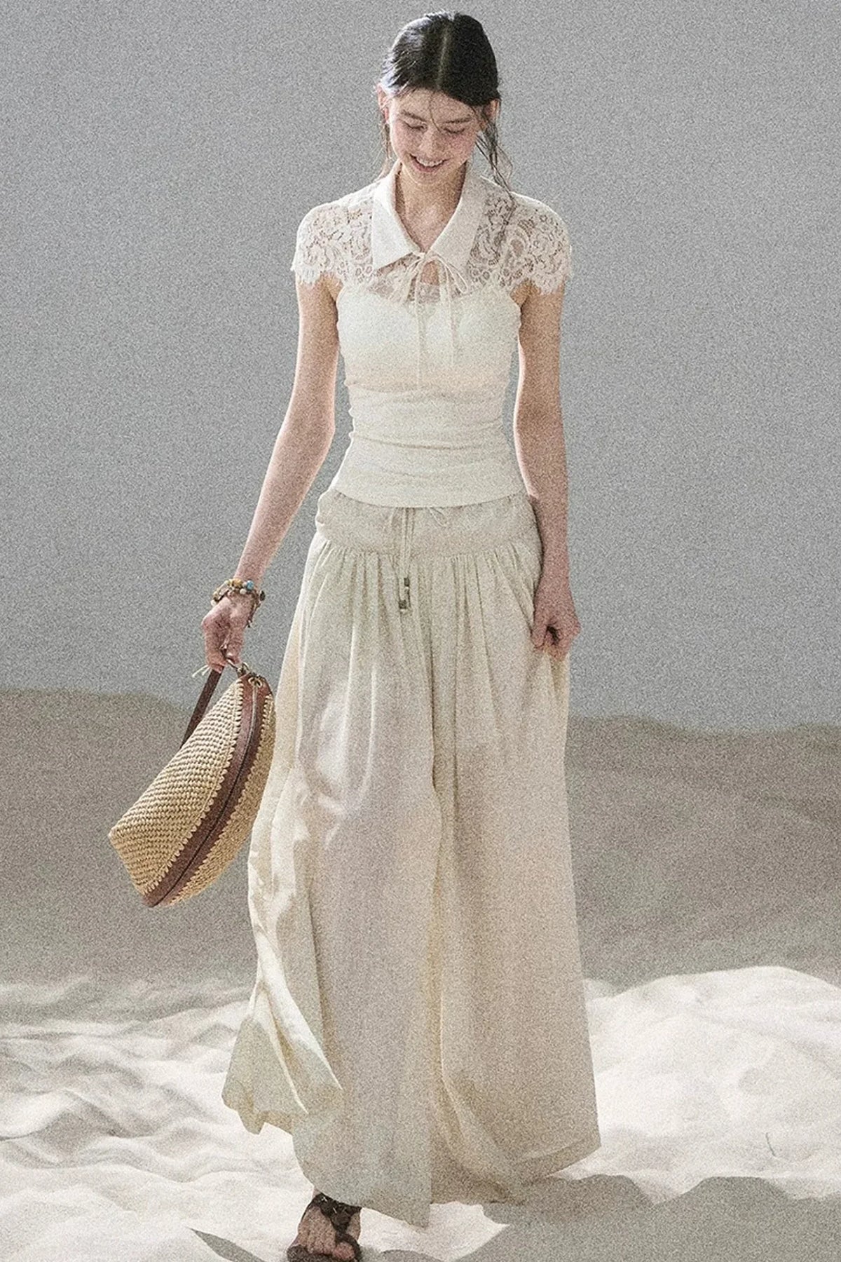 Watercolor Chiffon Wide-Leg Pants