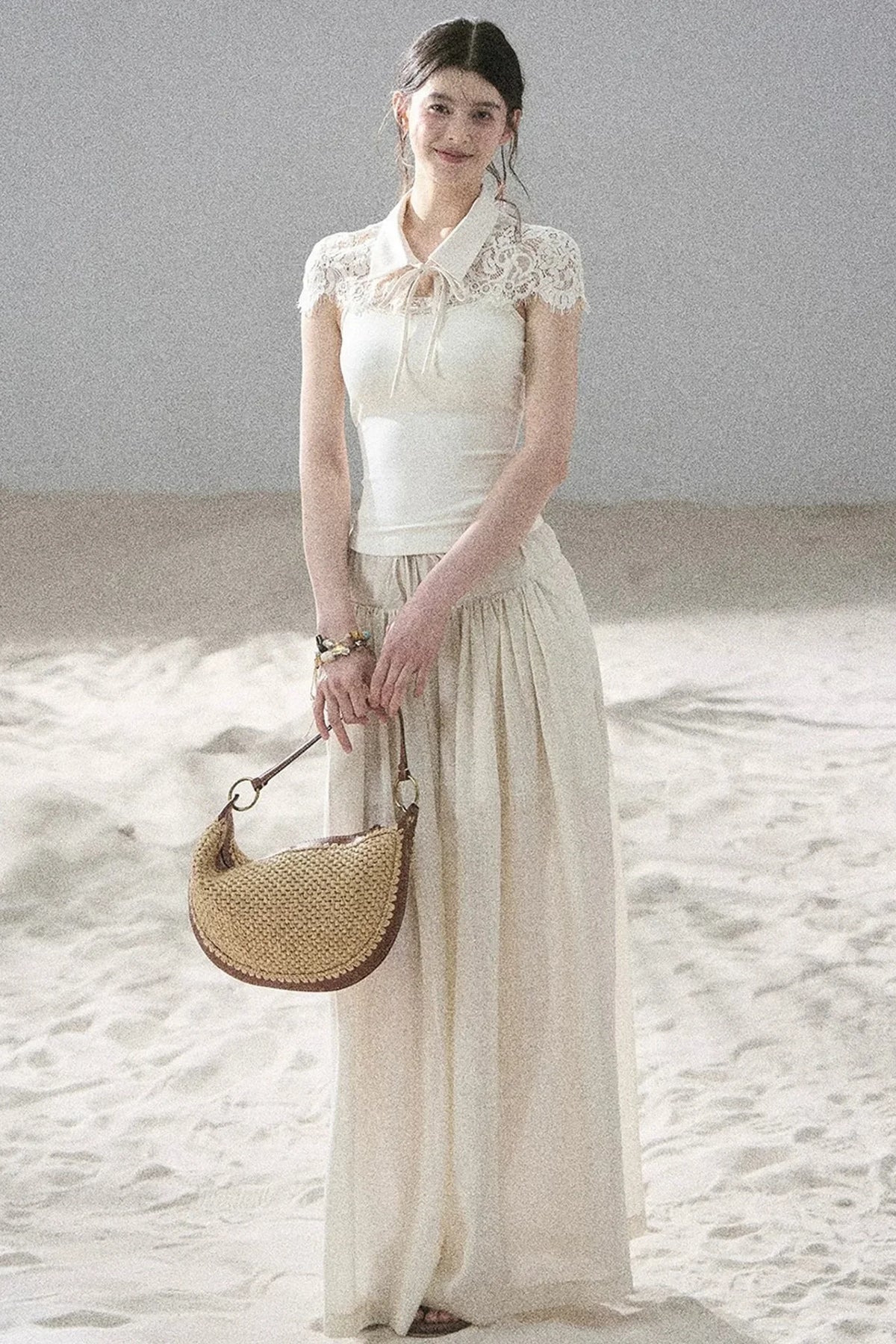 Watercolor Chiffon Wide-Leg Pants