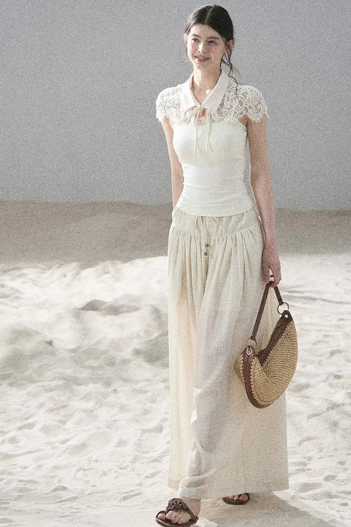 Watercolor Chiffon Wide-Leg Pants