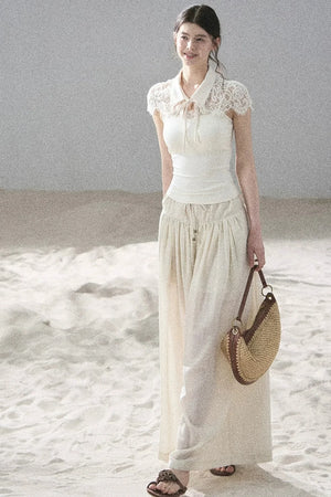 Watercolor Chiffon Wide-Leg Pants