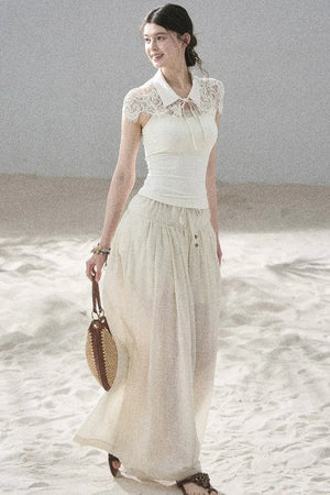 Watercolor Chiffon Wide-Leg Pants