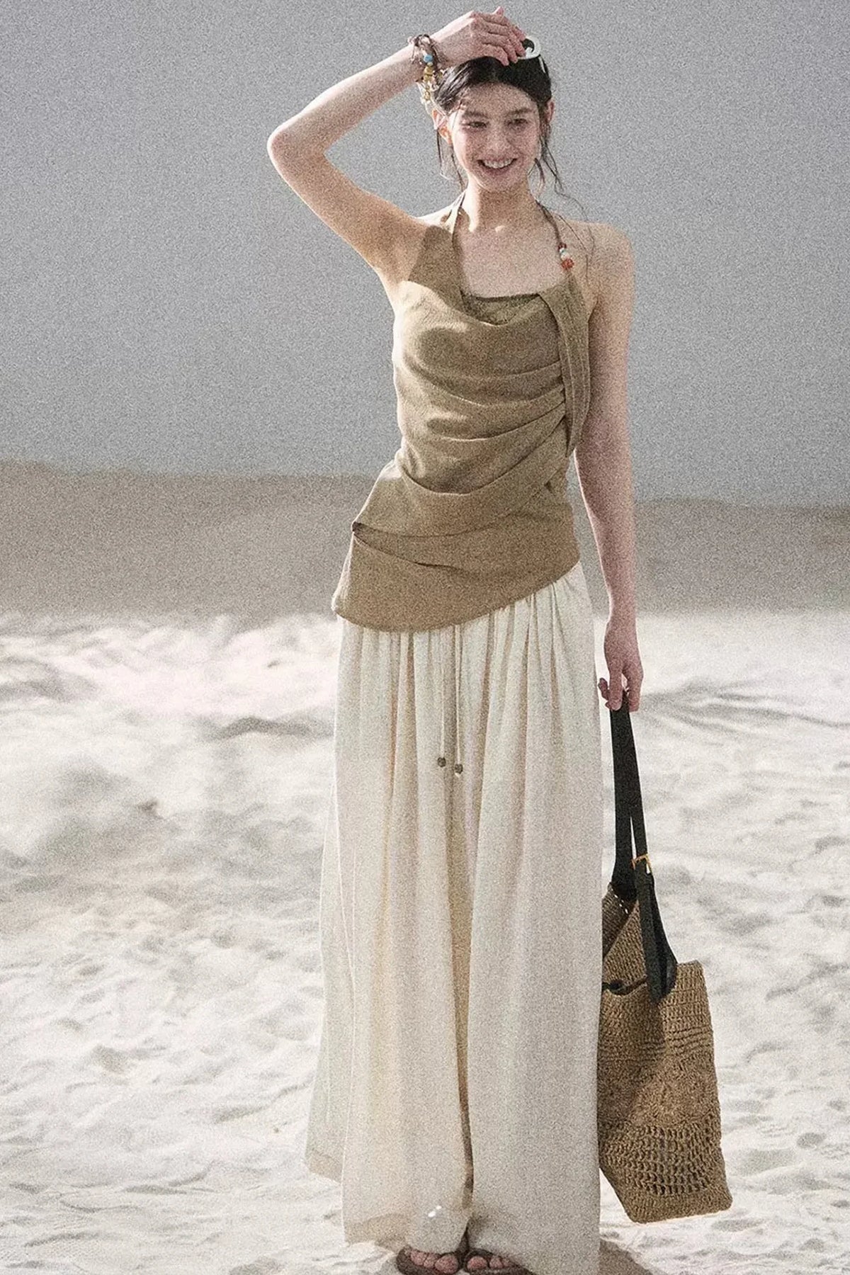 Watercolor Chiffon Wide-Leg Pants