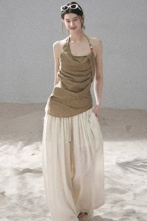 Watercolor Chiffon Wide-Leg Pants