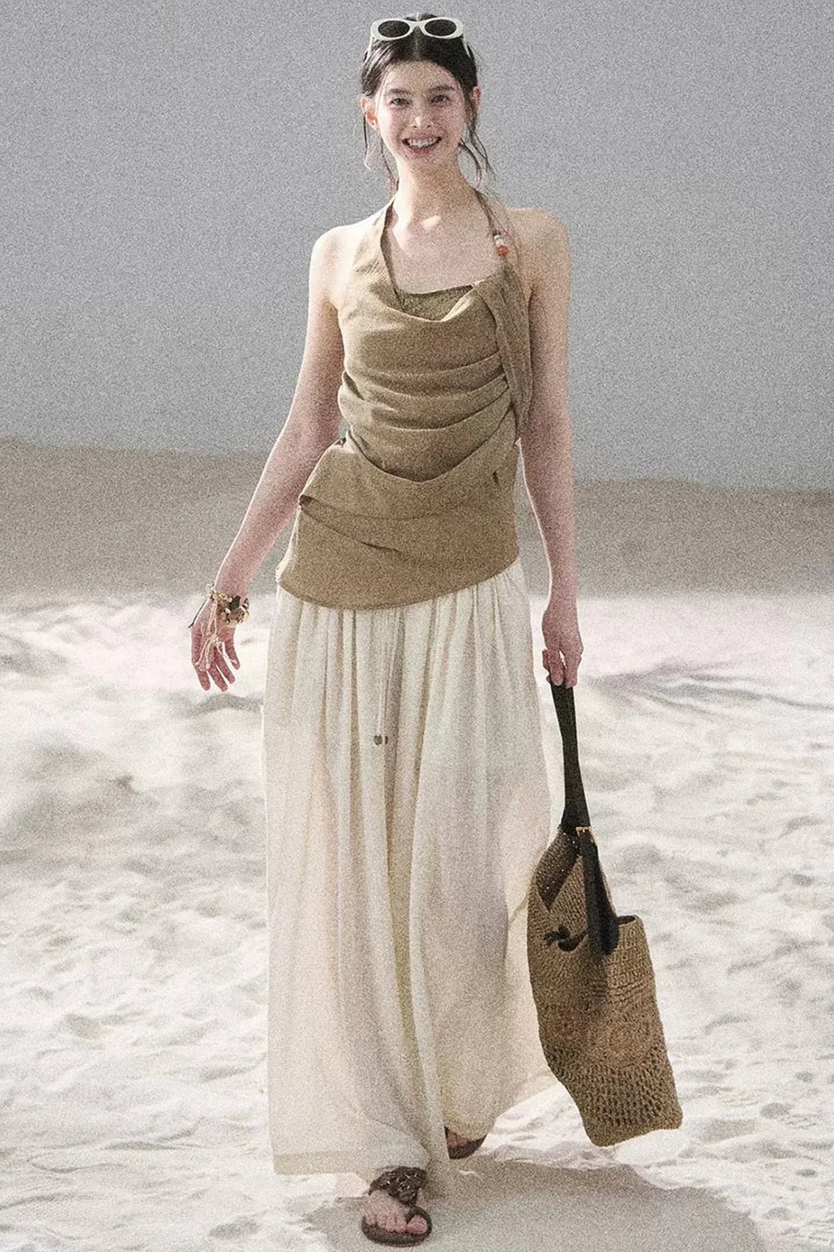 Watercolor Chiffon Wide-Leg Pants