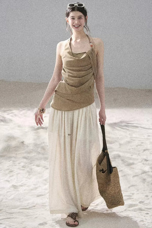 Watercolor Chiffon Wide-Leg Pants